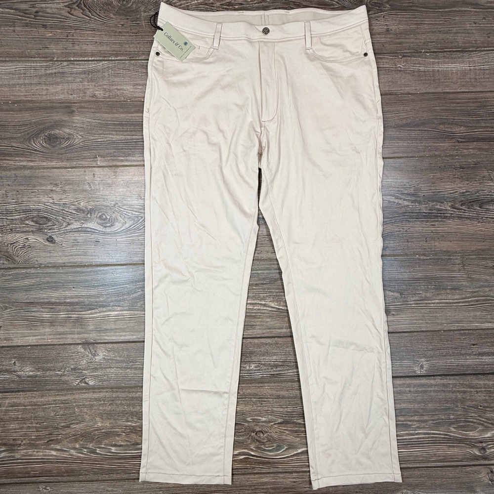 Collars & Co Men Size 38x34 CEO Tech Pull-On Pants Stone‎ Beige Stretch NWT